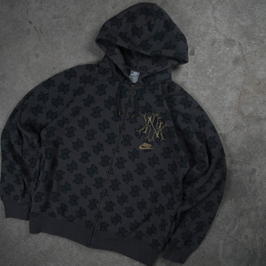 Nike Vintage Allover NK Monogram Full Zip Hoodie Brown (XL)