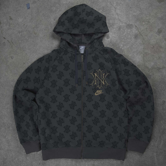 Nike Vintage Allover NK Monogram Full Zip Hoodie Brown (M)
