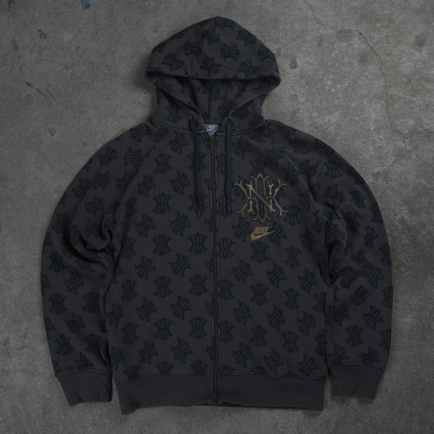 Nike Vintage Allover NK Monogram Full Zip Hoodie Brown (M)